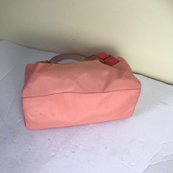 TUMI Nylon Satchel Leather Handles Purse Shoulder Bag Zip Pocket Pink Red Small - Picture 15 of 16